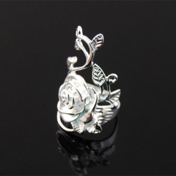 Ring ~ Rose Flower ~ .925 Sterling Silver ~ Solid - Picture 3 of 7